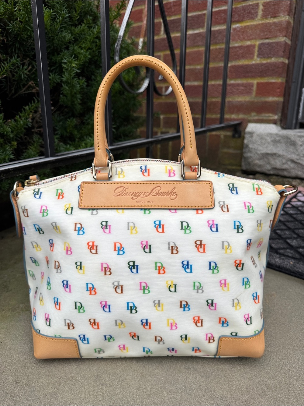 DOONEY & BOURKE GENUINE FLORENTINE VACCHETTA LEATHER WHITE MULTICOLOR SATCHEL